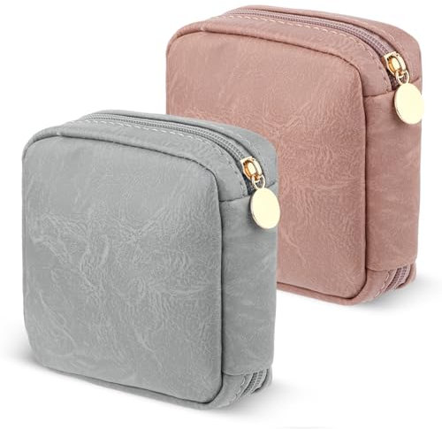 GEEHUA 2 Stück Tampon Aufbewahrung, Binden Aufbewahrung, Binden Tasche für Menstruationsbinden, Periodenset, Tampontasche mit Reißverschluss, Geschenke für Mädchen und Damen(Rosa+Blau)