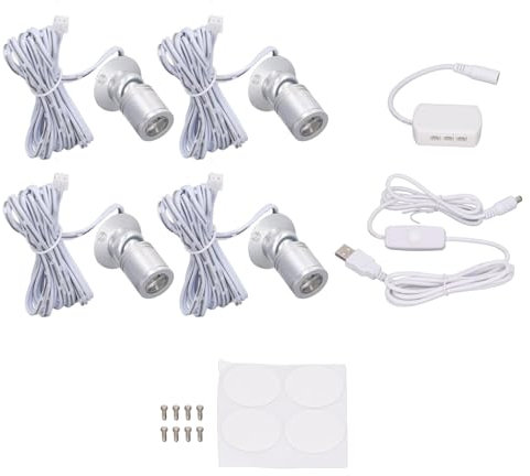Gsycle 4 Stück LED-Display-Spot-Lichter, 5 V, dimmbar, USB-Mini-Strahler für Schmuck, Vitrine, Veranda, Eingangsbereich (Naturlicht)