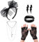 FUIPVGI 5 Stücke Damen 80er Jahre Outfit Accessoires, Schwarz 80er Jahre Retro Party Set, Spitze Stirnband Ohrringe Fischnetz Handschuhe, Halskette Armband für Karneval Fasching Mottoparty (Schwarz)