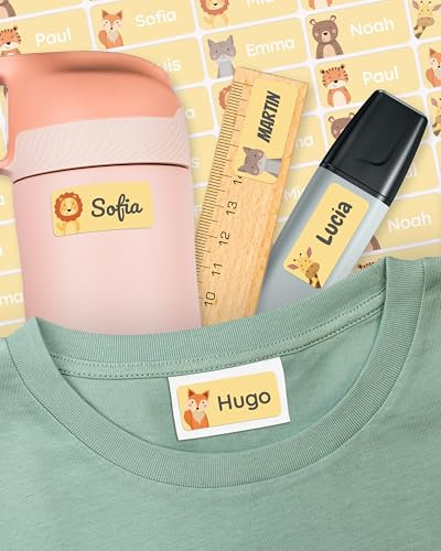 melu kids® Etiquetas para Ropa Personalizadas (60 piezas, amarillo) - Sin planchar - Pegatinas Personalizadas Nombre Ropa Niños - Etiquetas Ropa Niños para pegar - Lavables a máquina