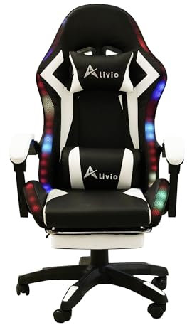 Alivio LED Gaming Chair for Adult, Professional Video Gamer Chair with Footrest, Lumbar Support, Back Support (White)