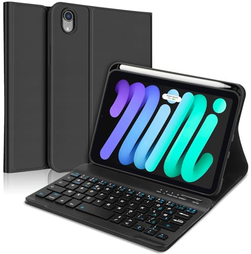 SENGBIRCH Coque Clavier pour iPad Mini 7 (A17Pro) 8.3 2024 - AZERTY Français Clavier Détachable sans Fil Bluetooth, Étui Clavier pour pour iPad Mini 7 8.3 Pouces 2024, Noir
