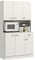 HOMCOM Kitchen Cupboard, Freestanding Kitchen Storage Cabinet with 6 Doors, Drawer, Adjustable Shelves and Open Countertop for Dining Room, Cream White