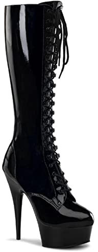 Stivali Moda Donna 15CM Piattaforma da Donna Tacco Alto Pelle PU Lace Up Stivali con Zip Solidi al Ginocchio Scarpe Fetish Esotiche