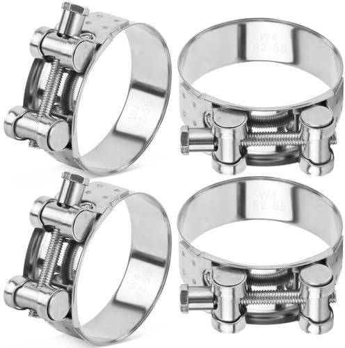 Moto Collier de Serrage Tuyau d'échappement 4Pcs Colliers de Manchon Echappement en Acier Inoxydable pour Famille Turbines Tuyaux de Drainage Raccord Bateaux Camions de Construction (52-55mm)