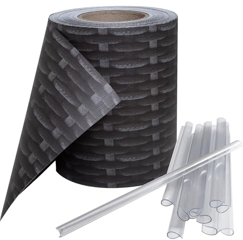 Stel4Style PVC Sichtschutz Streifen Privatsphäre Doppelstabmatten Zaun Folie inkl. 30 Befestigungsclips, Farbe:Rattan, Länge:35m