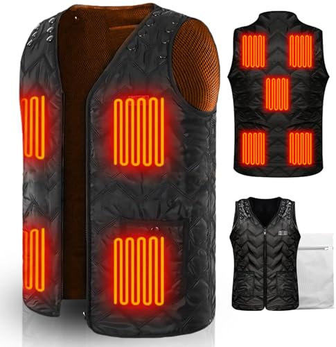 MOXTOYU Gilet Chauffant électrique Homme Femmes, 3 Températures Optionnelles, 9 Zones de Chauffage, Livré avec Sac à Laver, Taille Ajustable et Lavable, Cadeau d'Hiver (Pas de Batterie)