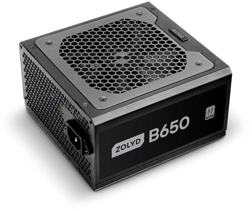 Zolyd B650 - Fuente Alimentación PC ATX 650W, 80+ Bronze, 85% Eficiencia, Sistema Digital APFC, Ventilador FDB 120mm,Protecciones de Seguridad Negro