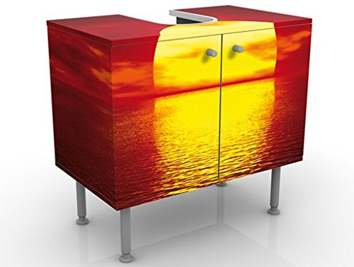 micasia Waschbeckenunterschrank 2 Türen Natur höhenverstellbar mit Füßen - 60er Breite - Sonnenuntergang Modern Unterschrank rot Bad Gäste WC Möbel mit Motiv 1195