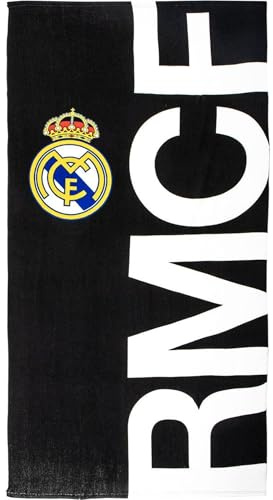 Serviette officielle Real Madrid avec motif exclusif, blason et couleurs du club, idéale pour la plage, la piscine, la salle de bain ou le sport, accessoire pratique pour les fans de football