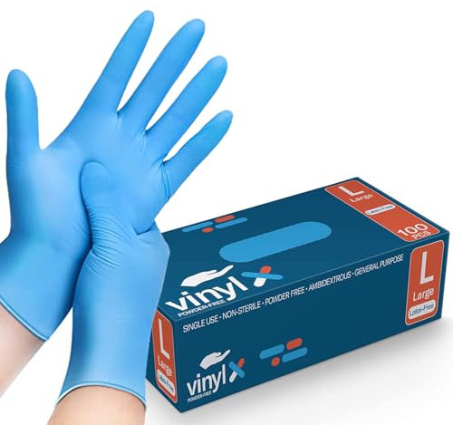 Nitrile Disposable Gloves - 100 Count, Blue, Latex Free, Powder Free, Textured Fingertips, Disposable, Medical, Food, Cleaning, Tattoo, Laboratory Use, Comfortable & Durable Exam Gloves (100, LARGE)