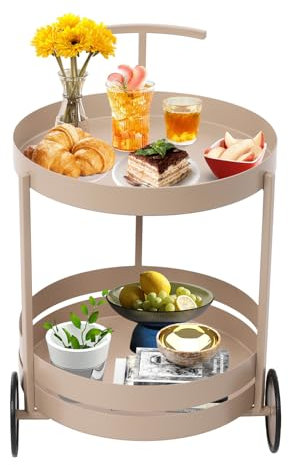 MACOJUCHI Carrello rotondo a 2 livelli con ruote, supporta 10 kg, rosa, 40 x 61 cm