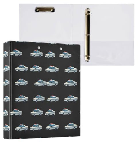3,8 cm große Ordner, runde Ringe für Briefgröße (27,9 x 21,6 cm) mit Innentaschen, Bürobedarf, Hardcover, 1 Packung, Polizeiauto, Herde, Schwarz