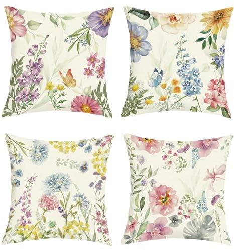 Joymaison Federe Cuscini Divano 45x45 set da 4 Floreale Blu Giardino Rosa