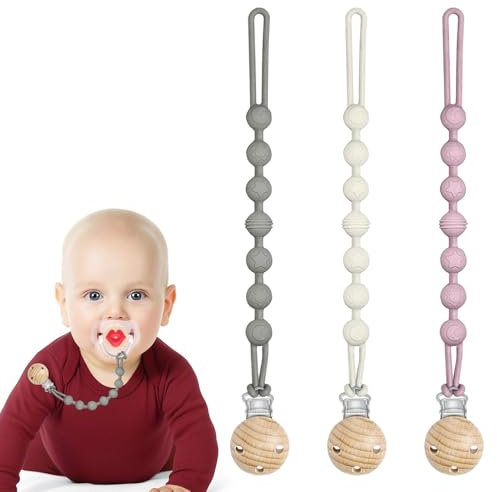 Bibs Dummy Clip,Silicone Dummy Clip for Baby,Bibs Dummies, One Piece Pacifier Clips, Pacifer Chain Holder Set for Boys and Girls,Fits Most Pacifiers and Teething Toys,Unisex Newborn Universal,3 Pack