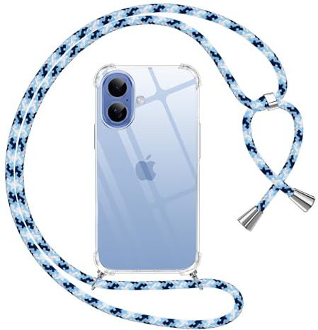 Pnakqil Handyband für iPhone 17 Hülle mit Band, Transparent Weich Silikon mit Kordel Necklace Schnur Anti-Fall Bumper Schutzhülle Case Kompatibel mit iPhone 17 6,3, Blau