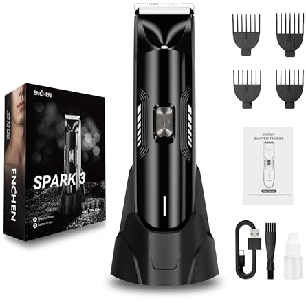 ENCHEN Body Hair Clipper for Men - 120 Min Usage Waterproof Cordless Beard Trimmer, LED Spotlight & Display, Type-C Rechargeable Electric Razor for Back, Adjustable Mens Grooming Shaver Kit with Combs