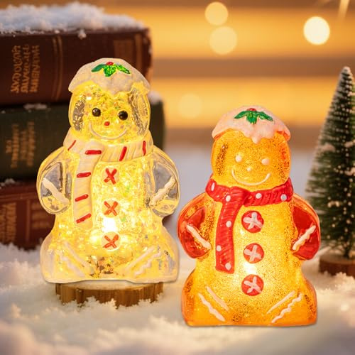 SPERMUOY Weihnachtsdeko Figuren LED lebkuchenmann,2 Stück LED lebkuchenmann Deko Weihnachtsfiguren,Weihnachten Deko Figur für Weihnachtsdeko Innen Kamin Büro Zimmer
