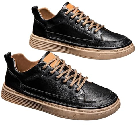 Zapatos de piel para hombre, deportivos, deportivos, para hombre, retro, para caminar, suela plana, para correr, cómodos, para exteriores, antideslizantes, con cordones, monocolor, informales, café