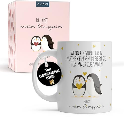 Amari® Pinguin Tasse – „Du bist mein Pinguin“ – Hochzeitstag Geschenk – Premium Keramiktasse 325 ml – Spülmaschinenfester Kaffeebecher für Verliebte