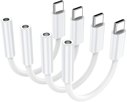 4 Pack USB C to 3.5mm Audio Headphone Adapter, Type C Adapter for Headphones Cable Compatible with iPhone 17/16/15, iPad Pro, Samsung Galaxy S25 S24 S23 Ultra, Pixel 10/9/8