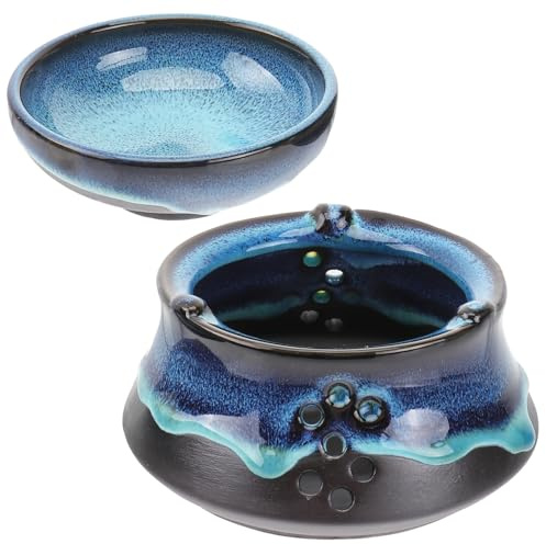 DEARMAMY Japanischer Keramik Teewärmer mit Praktischem Warmhaltefunktion Leichter Teekannen Heizständer aus Hochwertiger Keramik für Teeräume Büro und Küche Inklusive Blauem Tassen