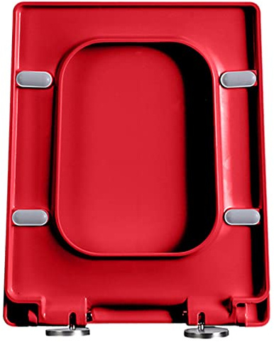 Toilet Seat Plastic Toilet Seat丨Soft Close Quick Release Square Toilet Seat丨Bathroom Red Toilet Seat with 360° Stainless Steel Adjustable Hinge丨Easy to Install and Clean, Onesize (Red Onesize)