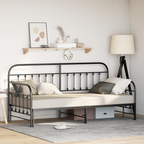 JHQHSM Tagesbett Ausziehbar Schwarz 90x200 cm Stahl Metallbettgestell Vintage Stil mit verstecktem Trundle für Erwachsene, robuste Bauweise und platzsparendes Design, umwandelbar