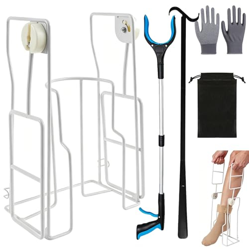 Supporto per calze, con presa e guanti, aiuto per indossare calze e calze, supporto pieghevole per calze, custodia per anziani e persone con mobilità ridotta