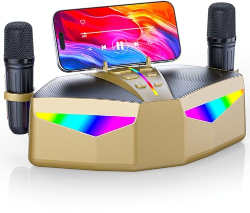 Machine de karaoké Portable 35 W, 2 micros sans Fil, Jusqu’à 8 h, dorée