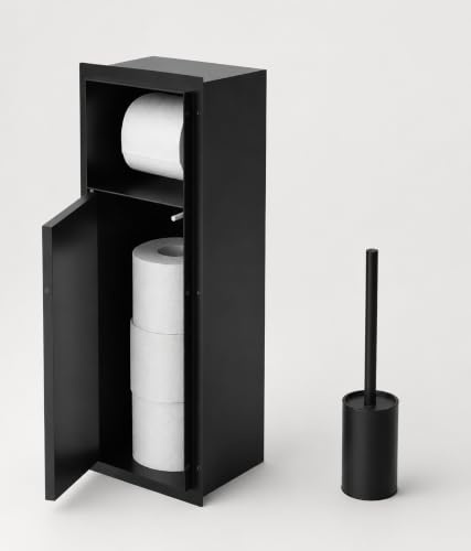 Easy Act Unterputz Toilettenpapierhalter mit Toilettenbürste, 60 x 20 x 14 cm, WC Modul aus Edelstahl, befliesbare Push-to-Open Tür (Schwarz)