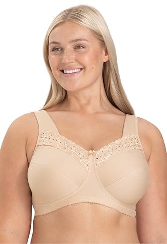 Miss Mary of Sweden - Broderie Anglaise, Non Wired Bras for Women, Everyday Bras, Comfortable Cotton, Supportive Full Coverage 38C Beige