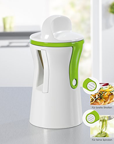 GOURMETmaxx Julienne-Spiralschneider | Handlicher Gemüse-Streifen-Schneider, für feine oder breite Spiralen, inkl. Fingerschutz | Klingen aus Edelstahl [weiß/Limegreen]