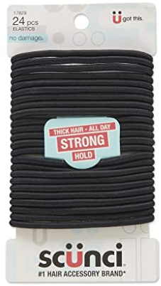 Scunci Effortless Beauty Thick Hair No-damage Black Elastics, 24 Count