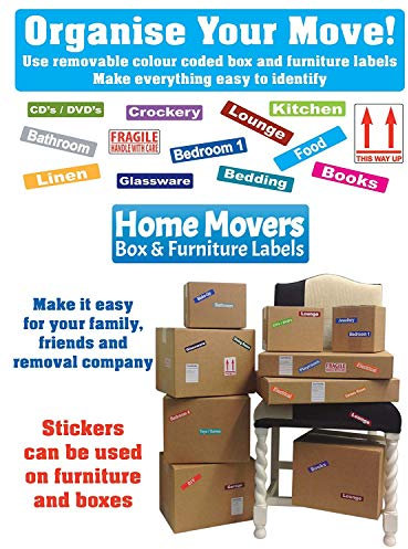 347 Coloured Stickers for Moving House - Moving Labels for Boxes, Coloured Sticky Labels for Storage Boxes, Cardboard Box Sticky Label, Self Adhesive Peel Off Fragile Stickers for Packing and Storage