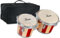 XDrum Bongos Retro - 2 Trommeln mit 16,5 cm (6,5) und 19 cm (7,5) Durchmesser - Bongotrommeln mit stimmbaren Naturfellen, Stimmschlüssel und Tasche - Holztrommeln Naturfarben mit roten Streifen