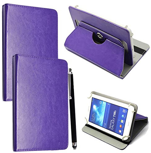 Colourful 10inch Tablet Case Cover - Universal Leather Stand Case Folio Cover Magic Leather 360° Rotating Case Fits for ALL 10 Inch & 10.1 Inch Android Tablets tab + Stylus Pen (PURPLE CASE COVER)