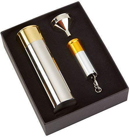 Farm Cottage Brands Gift Set: 3oz shotgun cartridge case Stainless Steel hip flask with funnel and a 5 LED key ring torch in a lovely presentation box (PDR8883)