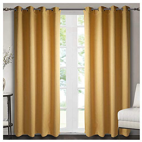 Singinglory Blackout Curtains Faux Linen Thermal Insulated One Pair Pencil Pleat with Tie Backs Curtains for Bedroom & Living Room Ochre 90x90