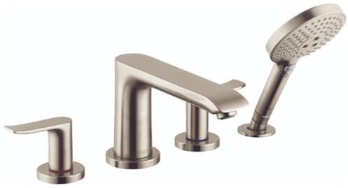 hansgrohe Metris 31404821 Modernes 2-Griff-Set mit 2 Griffen, 50,8 cm breit, römischer Wannenfüller, freistehend, Badewannenarmatur und Dusche, Set aus gebürstetem Nickel