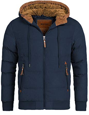 Indicode Herren Adeline Winterjacke mit gefütterte Kapuze (Teddyfleece) | Warme Steppjacke mit weicher Teddyfutter-Kapuze, sportliche Herrenjacke, Übergangsjacke, gefütterte Winterjacke für Männer