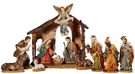 Avalon Gallery Krippen-Sets für Weihnachten - Indoor handbemalte Weihnachtskrippe 17,8 cm Maßstab, 12-teilig