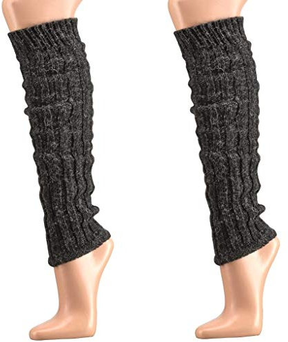 krautwear® Damen Mädchen 2 Paar Beinwärmer Stulpen Legwarmers Grobstrickstulpen mit Alpakawolle Alpaka Flauschig ca. 40cm 80er Schwarz Weiß Grau Beige (2x Anthrazit)