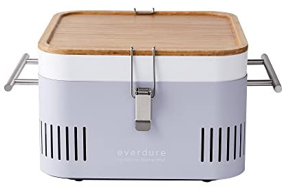 Everdure CUBE Tragbarer Holzkohlegrill, Tischgrill, perfekte Heckklappe, Strand, Terrasse oder Camping, leichter & kompakter kleiner Grill mit Vorbereitungsbrett & Lebensmittelaufbewahrungsschale,