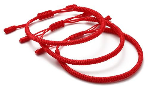 Lucky Buddhist - Handgefertigte Armbänder Tibetische Glücksbringer. für Frauen, Männer, Jugendliche. Einstellbare Größe! Freundschaftsgeschenk, aus Seil gewebte Chakra-Armbänder (3X Rot)