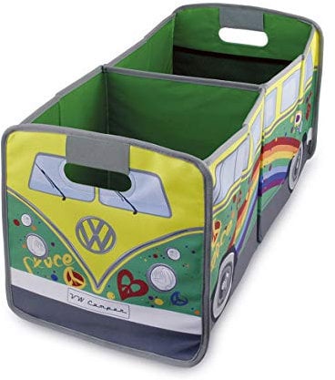BRISA VW Collection - Volkswagen Falt-Aufbewahrungs-Spielzeug-Kofferraum-Box-Tasche-für-Einkäufe in T1 Bulli Bus Form (Peace/Grün)