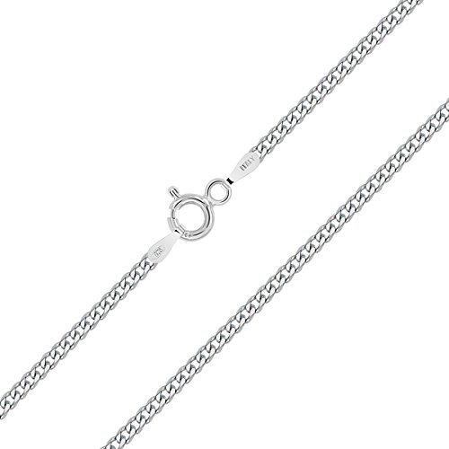 PLANETYS - Flache Panzerkette 2 mm Breite 925 Sterling Silber Rhodiniert Kette - Halskette - Längen: 65 cm