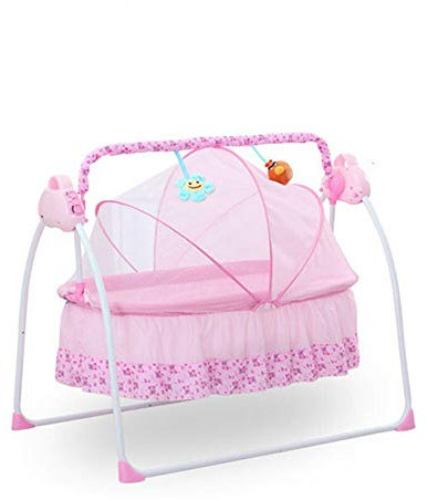 WUPYI2018 Culla per bambini, culla elettrica con zanzariera, tre modalità di altalena, lettore musicale MP3 integrato, adatto per bambini sotto i 18 mesi (rosa)