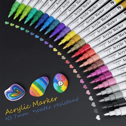 Baozun Acrylstifte Marker Stifte, Acrylfarben stifte für Schwarzes Papier, Fotoalbum, Steine, Holz, Gästebuch, Scrapbooking, Hand Lettering (24 Farben)