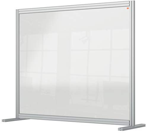 Nobo durchsichtige Schreibtisch-Trennwand aus Acryl, Freistehende Schutztrennwand, Hygieneschutz, Premium Plus, 1200x1000 mm, 1915491